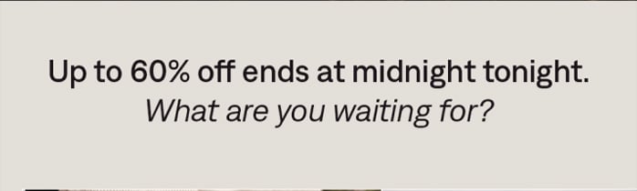 Up to 60% off ends at midnight.