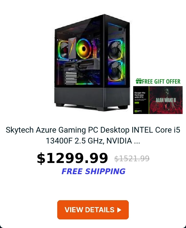 Skytech Azure Gaming PC Desktop  INTEL Core i5 13400F 2.5 GHz, NVIDIA ...