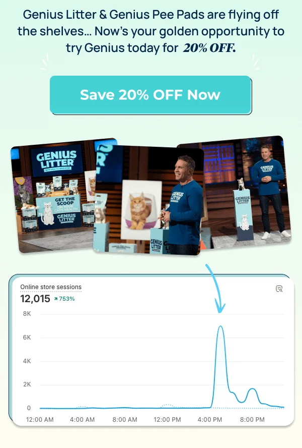 Genius Litter & Genius Pee Pads are flying off the shelves... Now's your golden opportunity to try Genius today for 20% OFF