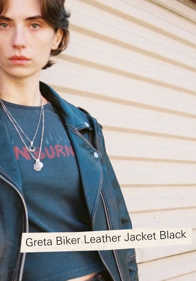 Greta Biker Leather Jacket Black