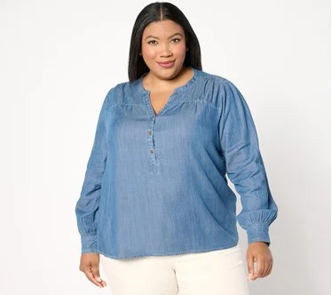 AnyBody Drapey Denim Henley Top