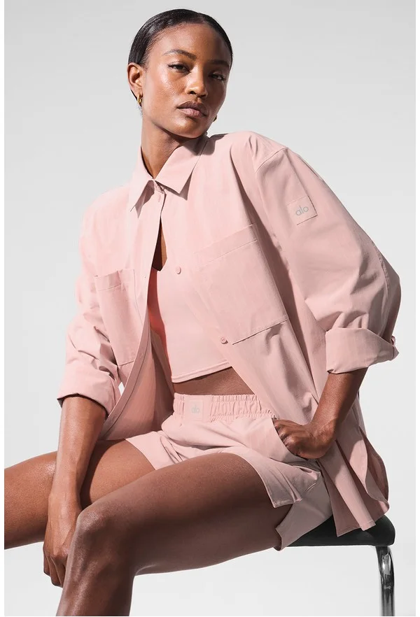Pinstripe Daylight Button Down Long Sleeve - Pink Quartz/Ivory - Pink Quartz/Ivory / M
