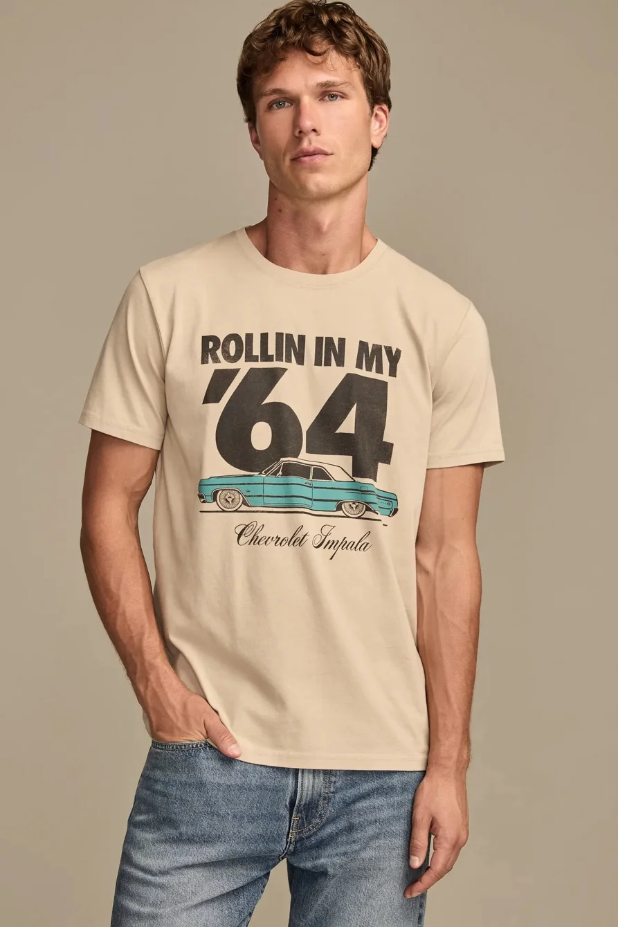 Image of Lucky Brand 64 Chevy Impala Tee - Men's Clothing Tops Shirts Tee Graphic T Shirts in Feather Gray