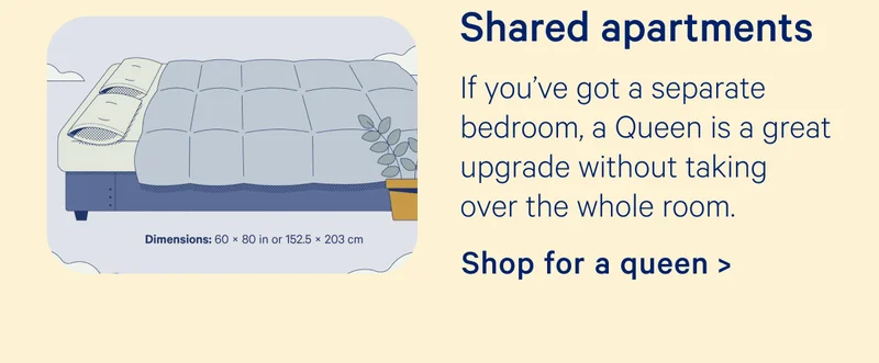 Shared apartments; If you’ve got a separate bedroom, a Queen is a great upgrade without taking over the whole room.