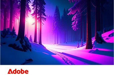 An illustrated scene of a winter forest created with Adobe software.