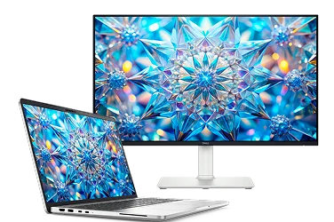 A Dell Pro 16 laptop and a Dell 24 Plus adjustable stand monitor.