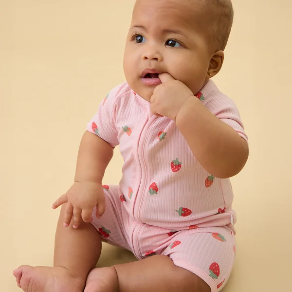 Strawberry Fields Ribbed Summer Baby Pajamas