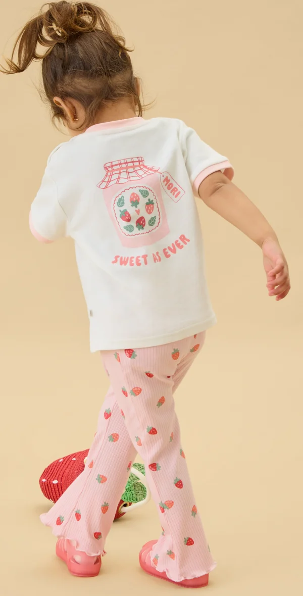 Sweet Strawberry Oversized Tee & Ribbed Flared Pants Outfit