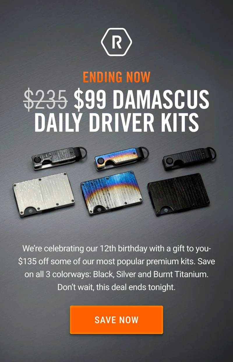 Ending Now: $99 Damascus Daily Driver Kits