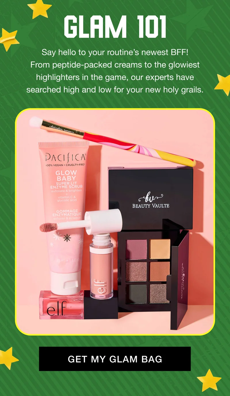 GLAM 101 - Say hello to your routine’s newest BFF! From peptide-packed creams to the glowiest highlighters in the game, our experts have searched high and low for your new holy grails. GET MY GLAM BAG