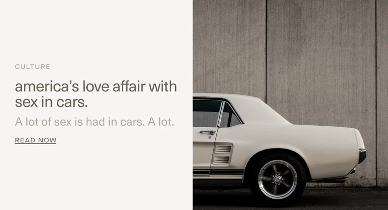 CULTURE | america’s love affair with sex in cars. | A lot of sex is had in cars. A&nbsp;lot. | Read Now