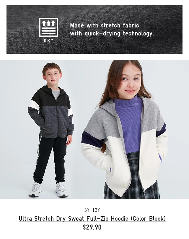 PDP9 - KIDS ULTRA STRETCH DRY SWEAT FULL ZIP HOODIE (COLOR BLOCK)