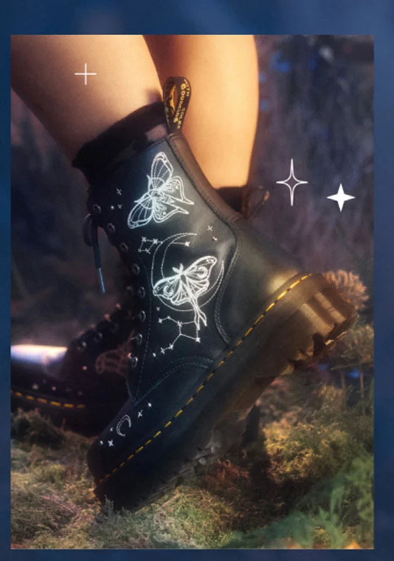 Jadon Celestial Moth Platform Leather Boots
