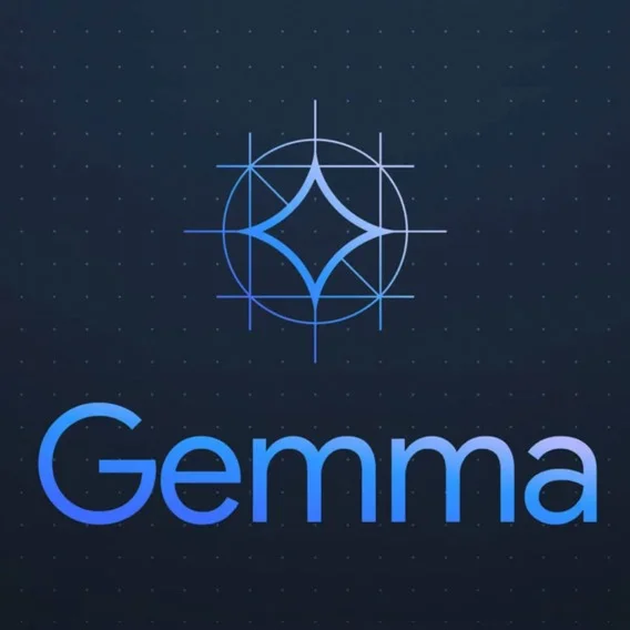 The word “Gemma” with a star icon above it. Gemma is written in light blue and it’s set against a dark blue background.
