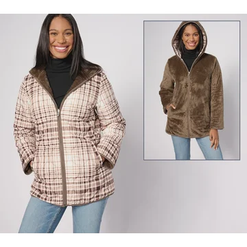 Susan Graver Reversible Quilted Woven & Plush Fleece Jacket