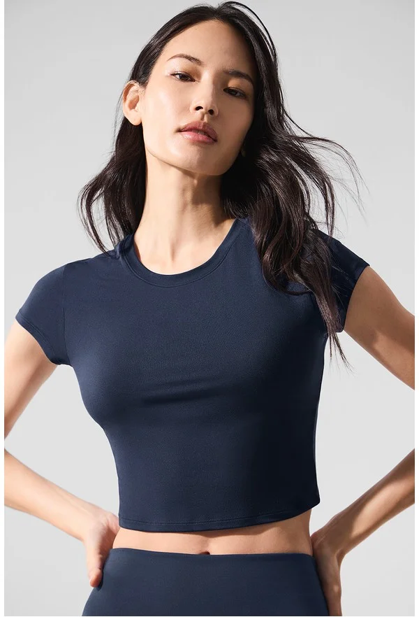 Alosoft Crop Finesse Short Sleeve - Navy - Navy / XS