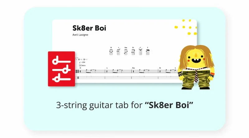 3-string guitar tab for “Sk8er Boi”