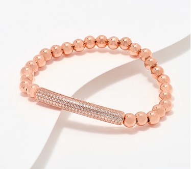 Diamonique x Kathy Levine Pave Bar High Note Bead Bracelet, Sterl