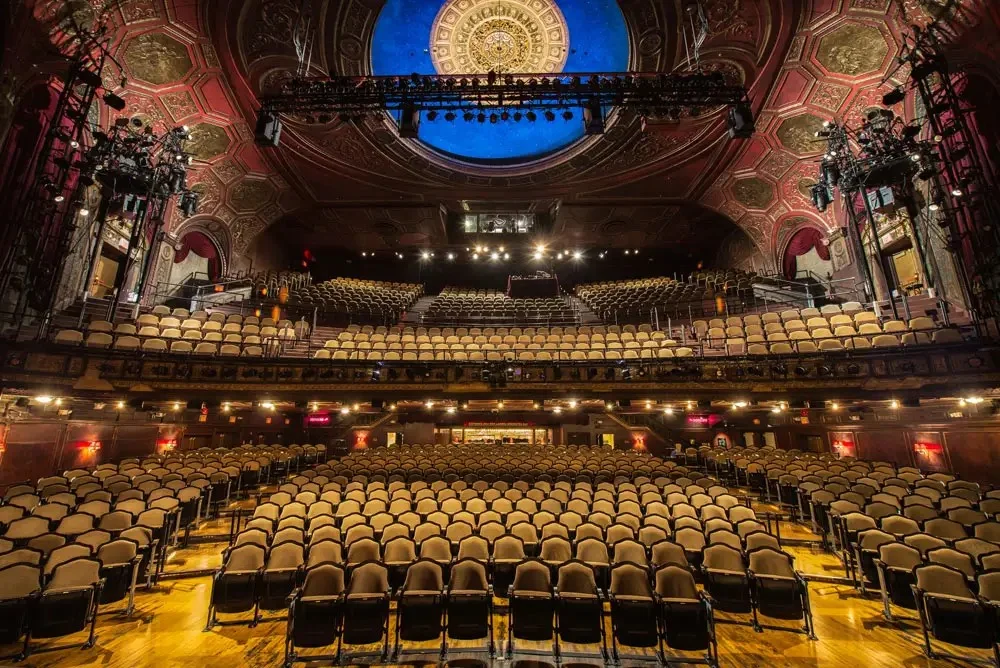 View of theater seats from the stage