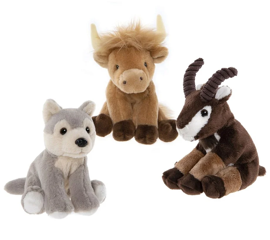Charlie Bears Cuddle Cub Trio- Highland Cow, Wolf & Mountain Goat