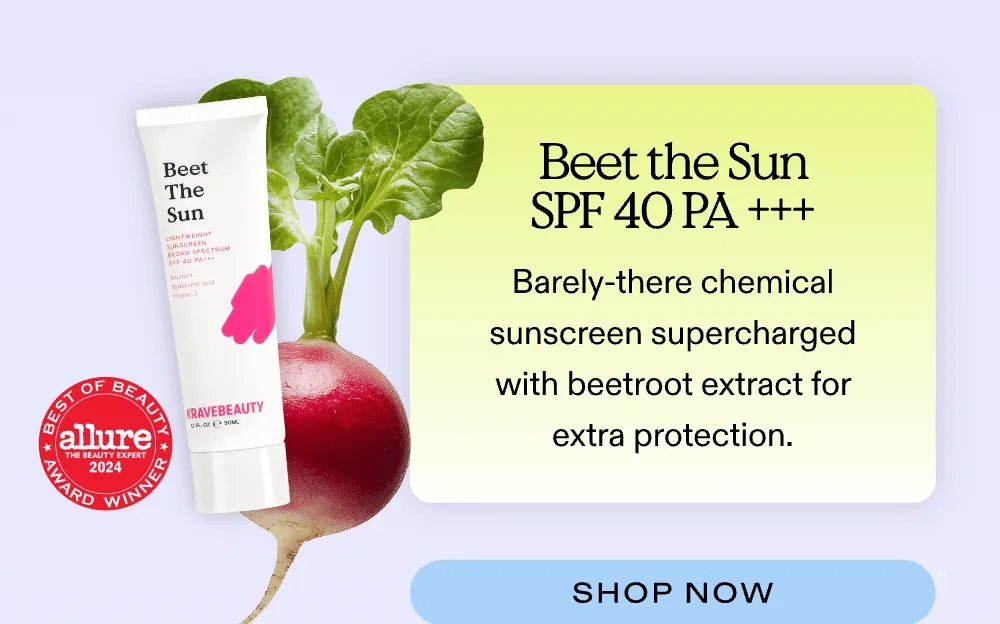 Beet the Sun SPF 40 PA +++ Barely-there chemical sunscreen supercharged with beetroot extract for extra protection.  (Allure Best of Beauty Award Winner 2024)  |  SHOP NOW