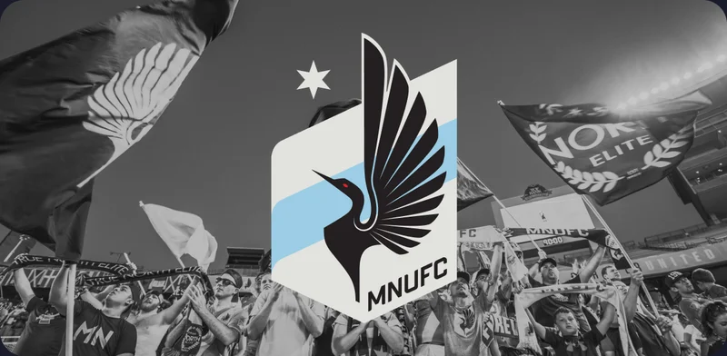 MNUFC loon logo overlay on photo of fans at Allianz Field