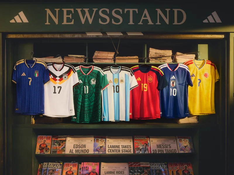 jerseys displayed on a newsstand
