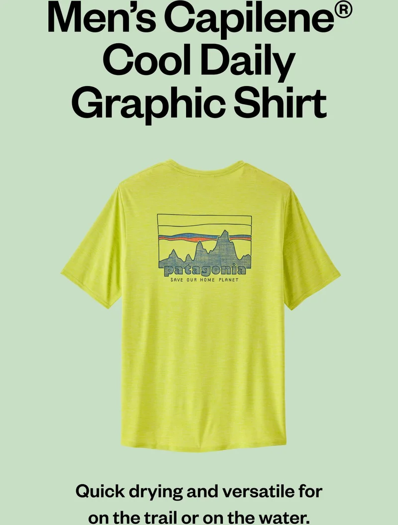 Men’s Capilene Cool Daily Graphic Shirt. Quick drying and versatile for on the trail or on the water.