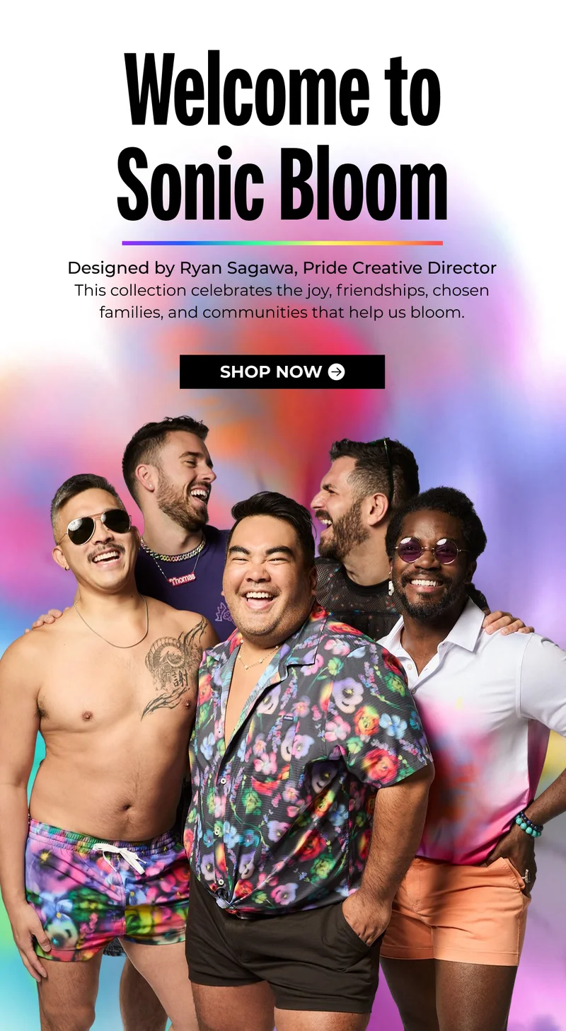 WELCOME TO SONIC BLOOM: Designed by Ryan Sagawa, Pride Creative Director This collection celebrates the joy, friendships, chosen families, and communities that help us bloom.