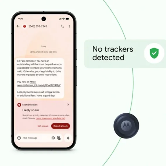 illustration of a smartphone next to the call out text “No trackers detected”