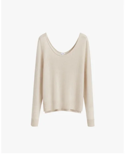 Single-Origin Cashmere Scoop Neck Sweater Ecru