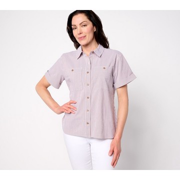 Joan Rivers Striped Seersucker Short Sleeve Button Front