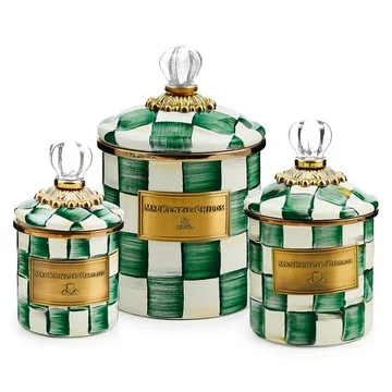 MacKenzie- Childs Set of 3 Enamel Canisters, Mini Demi and Small