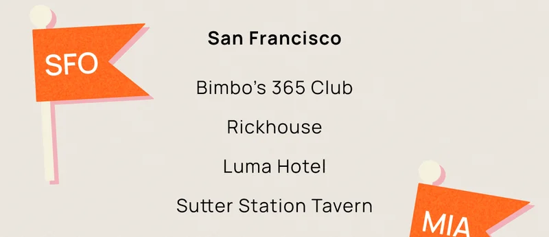San Francisco | Bimbo’s 365 Club, Rickhouse, Luma Hotel, Sutter Station Tavern