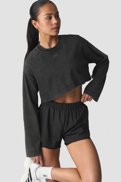 Image of Everyday Relaxed Cropped Long Sleeve Stonewashed Black