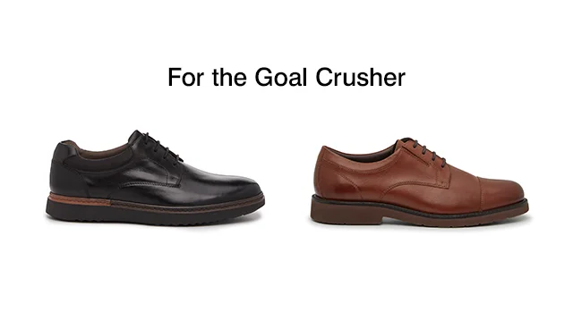 The men’s Hank oxford in Black leather and the Iggy oxford in Cognac leather. Email says For the Goal Crusher.​