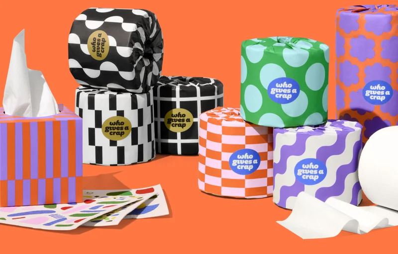 Image: Who Gives A Crap household family, including the Dream Cloth, tissues, 100% bamboo toilet paper, 100% recycled toilet paper, and paper towels