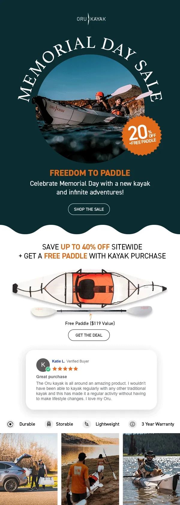 Memorial Day Sale: Shop 20% off EVERYTHING + Get A Free Paddle with Any Kayak Purchase ($119 Value)