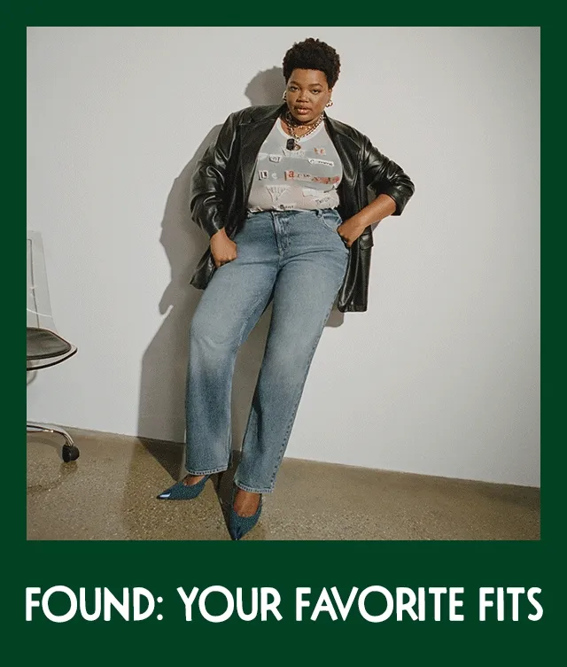 A woman wearing jeans with a denim top. A woman wearing jeans with a leather jacket.