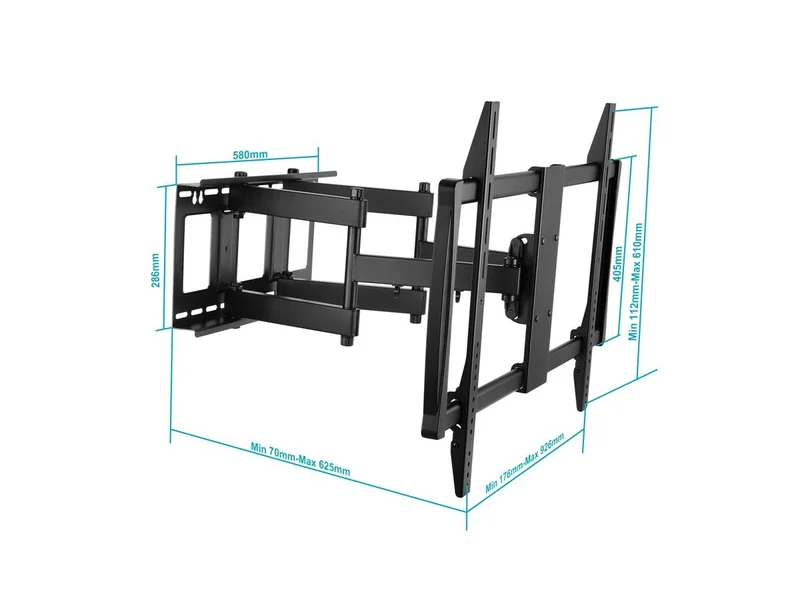 Monoprice Commercial No Logo Full Motion TV Wall Mount Bracket For 60" To 100" TVs up to 176lbs, Max VESA 900x600, Heavy Duty Works with Concrete and Brick