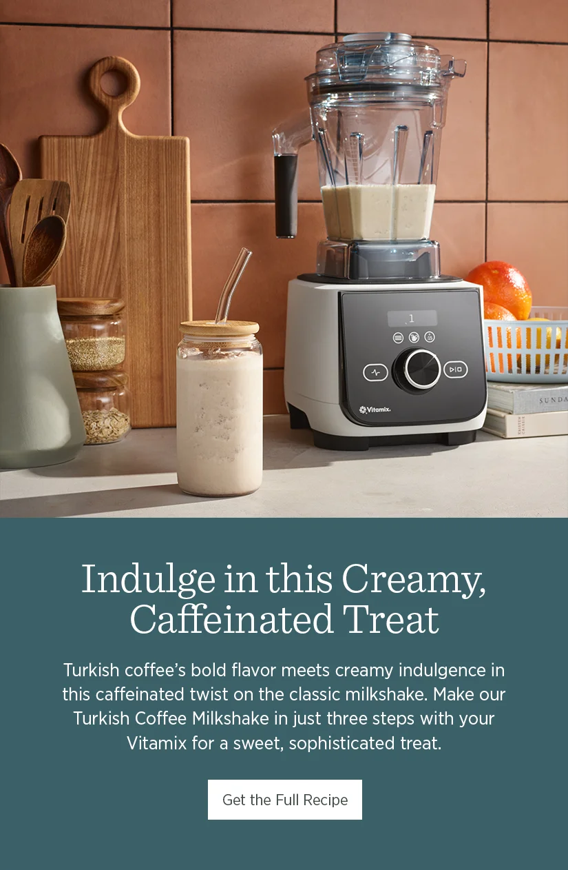 Indulge in the creamy, caffeinated treat. Turkish coffee's bold flavor meets creamy indulgence in this caffeinated twist on the classic milkshake. Make our Turkish Coffee Milkshake in just three steps with your Vitamix for a sweet, sophisticated treat.