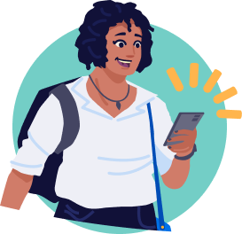 Traveler holding a cell phone receiving an alert