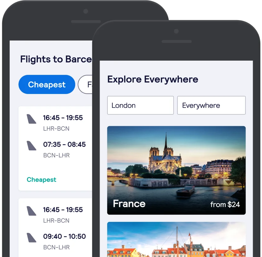 Mobile devices with Skyscanner app screenshots