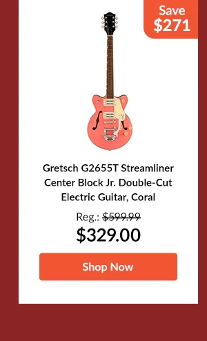 Gretsch G2655T Streamliner Center Block Jr. Double-Cut Electric Guitar, Coral