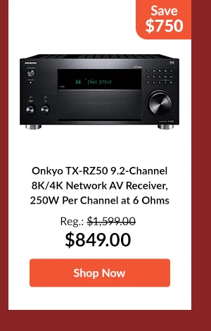 Onkyo TX-RZ50 9.2-Channel 8K/4K Network AV Receiver, 250W Per Channel at 6 Ohms
