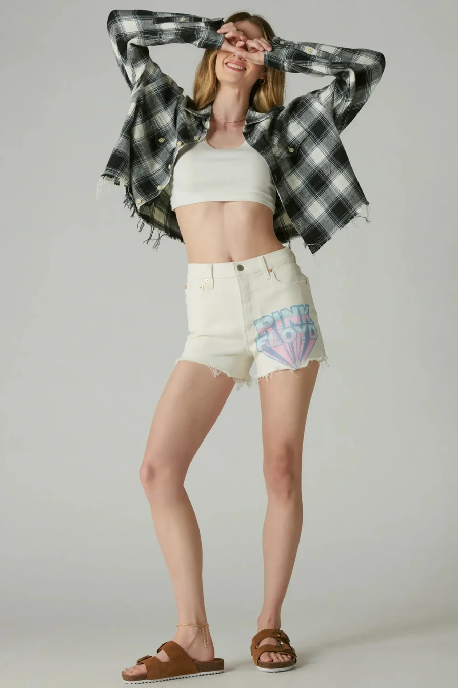 Image of Lucky Brand Pink Floyd High Rise Mom Short - Women's Shorts Denim Jean Short