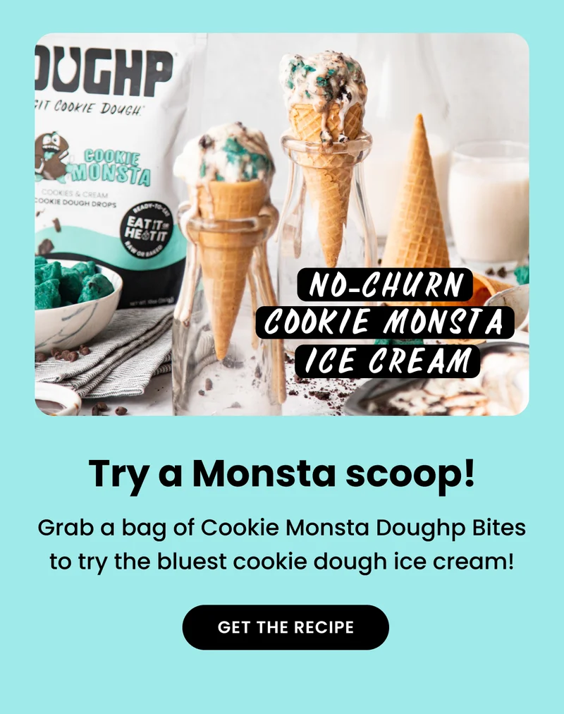 Grab a bag of Cookie Monsta Doughp Bites to try the bluest cookie dough ice cream!