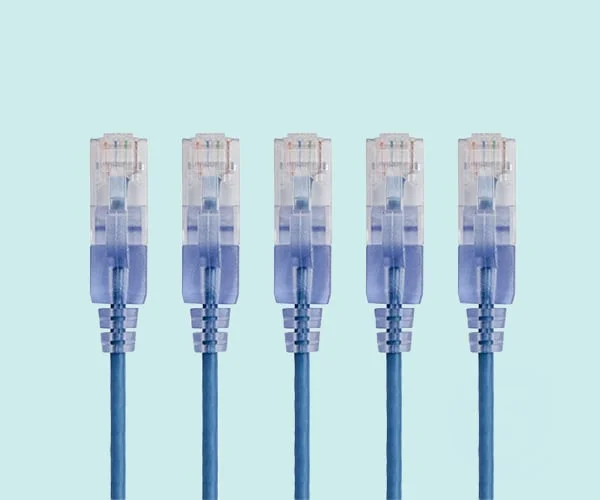 Monoprice Cat6A 25ft Blue 5-Pk Patch Cable, UTP, 30AWG, 10G, Pure Bare Copper, Snagless RJ45, SlimRun Series Ethernet Cable