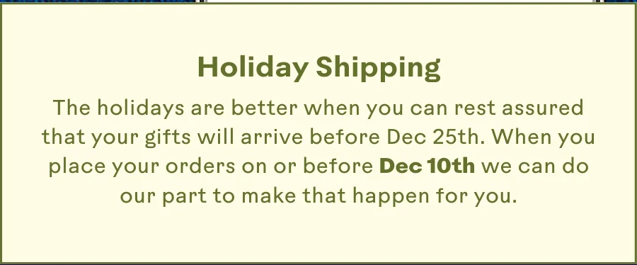 Holiday Shipping