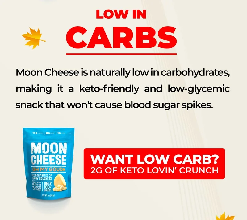 Moon Cheese | Low in Carbs | Moon Cheese is naturally low in carbohydrates, making it a keto-friendly and low-glycemic snack that won't cause blood sugar spikes.